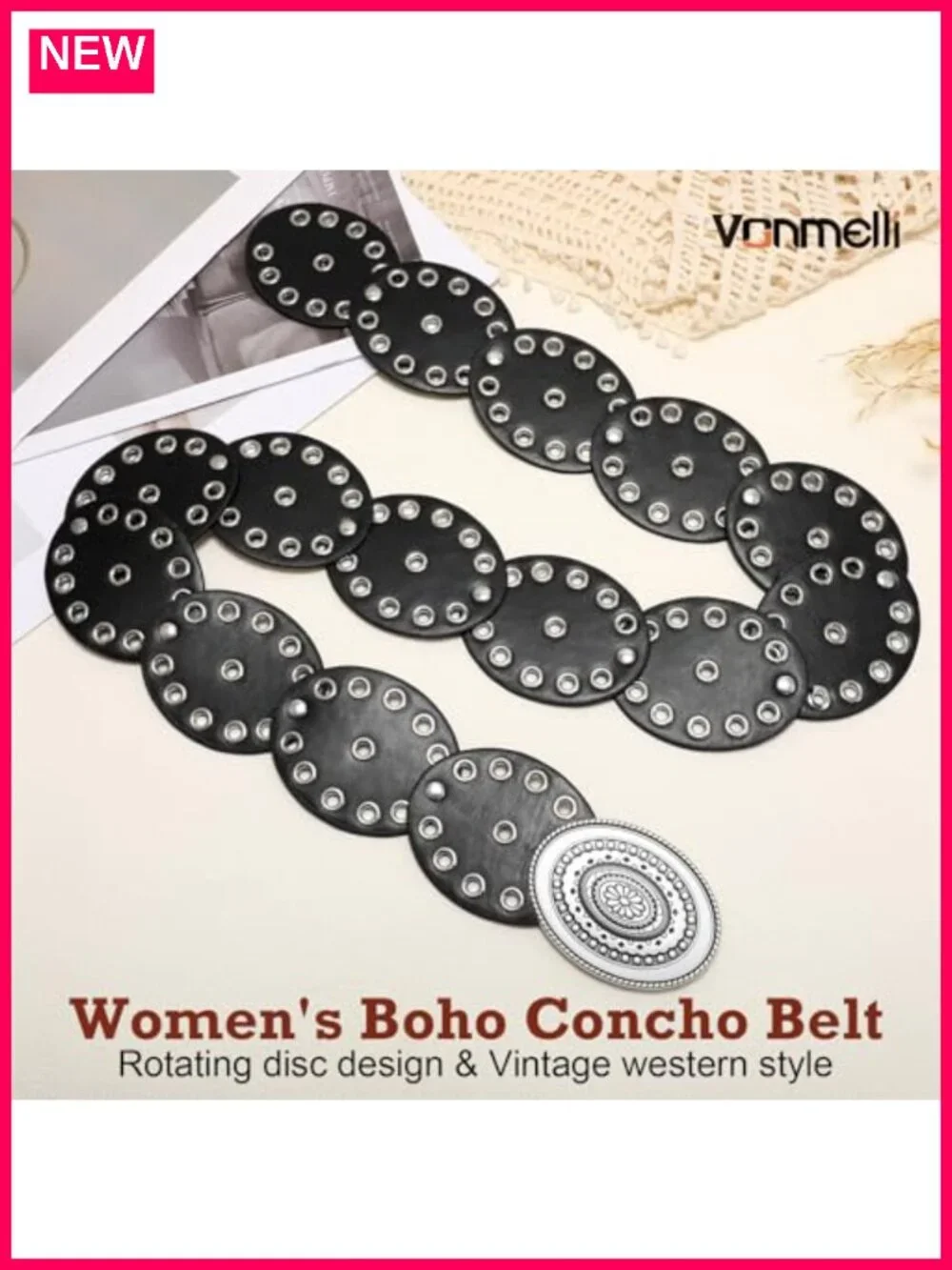 Western Concho Belt Faux Leather Wide Boho Waist Belt for Concert Outfits